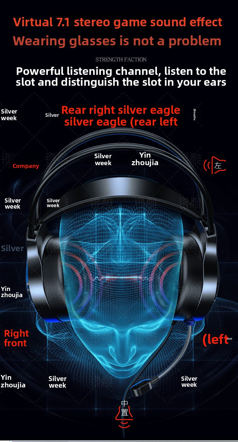 Silver Diao Q7 Headset Wired Light 7.1 Video USB Gaming Headset