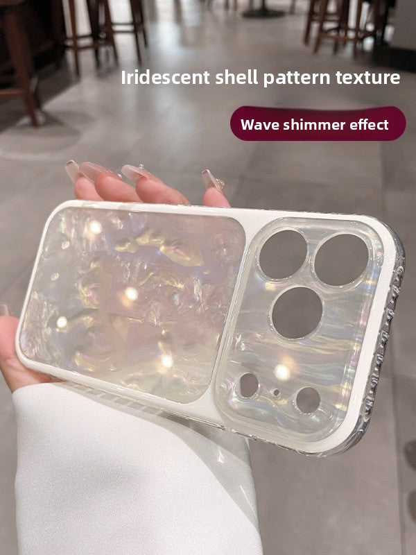 Laser shell pattern for iPhone 17promax mobile phone case new iPhone16 soft edge anti-drop belt wrist lanyard silicone women's 15pro super good-looking light shell Phone accessories