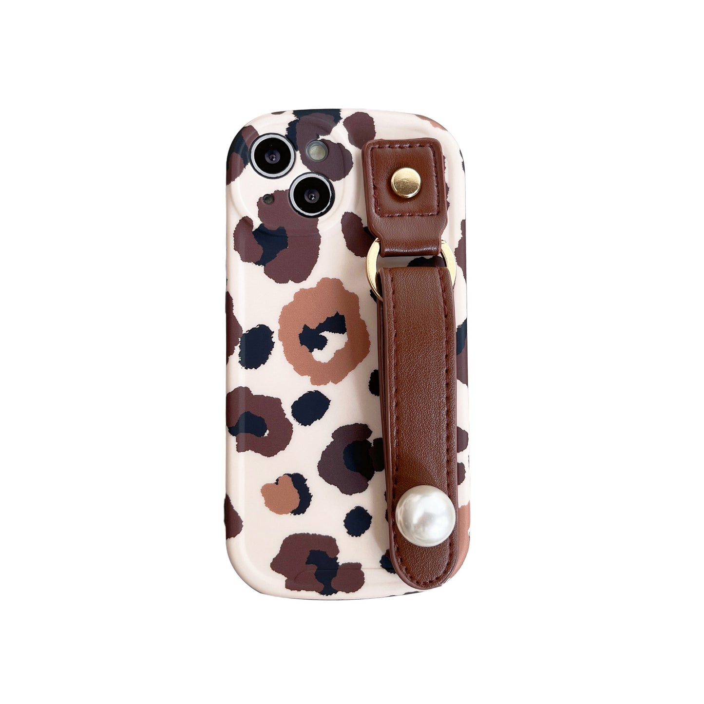 Accessories Apple 12iphone15/13/14promax anti-drop autumn and winter ins leopard print smiley face bowl with hand rope mobile phone case