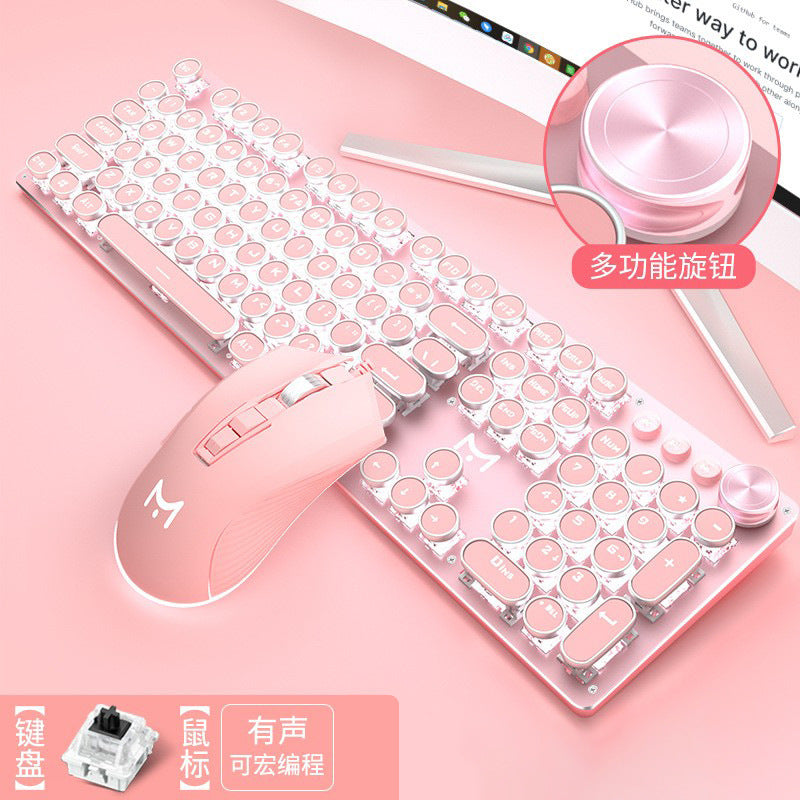 Accessories 912 Pink Mechanical Keyboard Mouse Set Wired Gaming Keys and Mice, Blue and Black Axis Keyboard