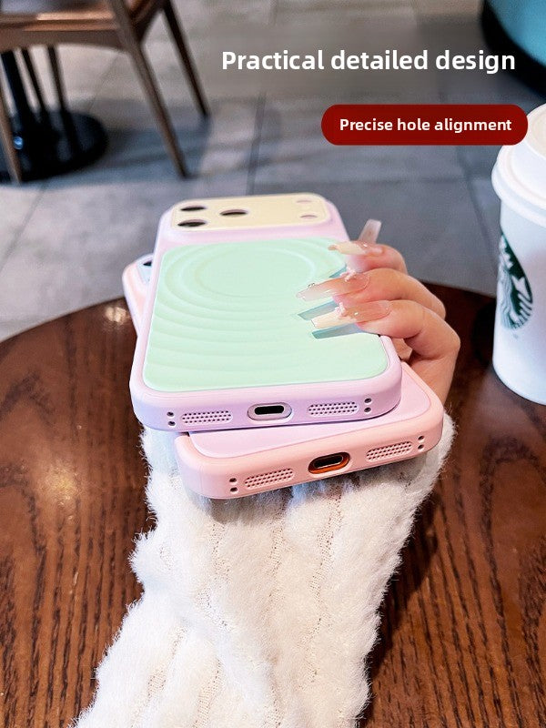 Contrast color ripple magnetic For iPhone 18promax mobile phone case New iPhone17 Macaron Contrast color ripple magnetic case 16pro Built-in magnetic suction women's case Phone Accessories