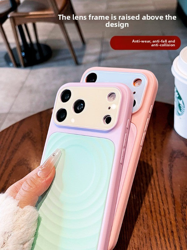 Contrast color ripple magnetic For iPhone 18promax mobile phone case New iPhone17 Macaron Contrast color ripple magnetic case 16pro Built-in magnetic suction women's case Phone Accessories