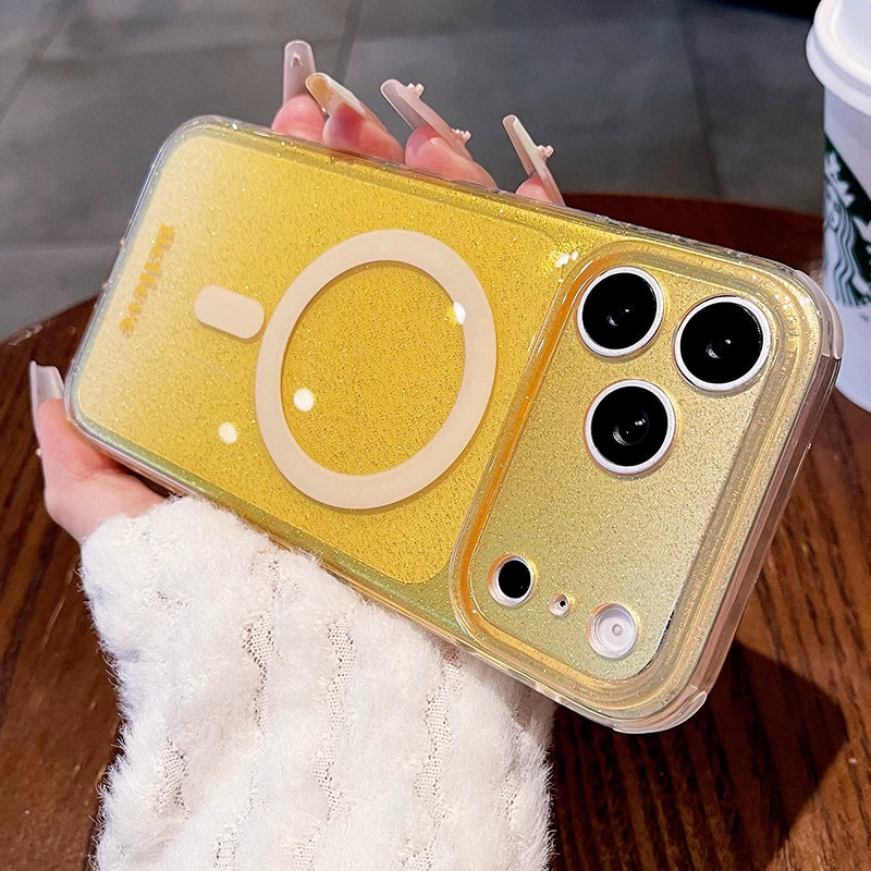 Fine flash star magnetic suction for iPhone 17promax mobile phone case new iPhone16 double layer gradual change glitter semi-transparent magnetic protective case 15pro small fresh women's case Phone accessories