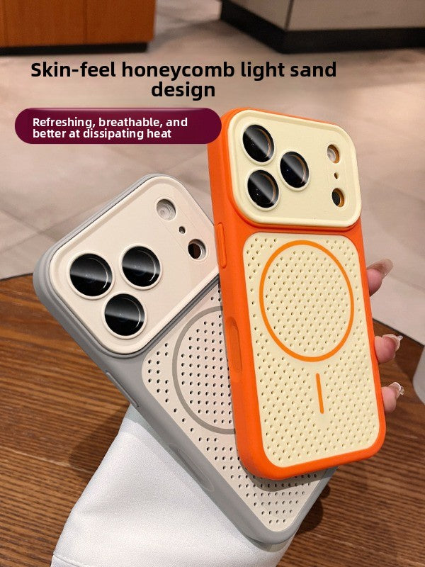 Mesh heat dissipation magnetic suction for iPhone 17promax mobile phone case new color scheme cherry red iPhone16 seconds bigger window breathable magnetic suction 15pro all-inclusive anti-drop case Phone accessories
