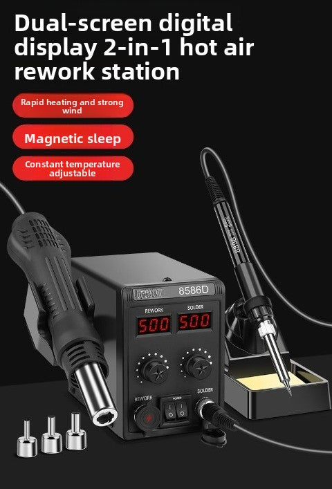 Welding table electric soldering iron hot air gun 2-in-1 mobile phone repair dismantling welding gun small high temperature solder 8586d phone laptop repair tools