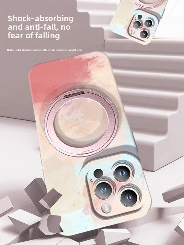 For iPhone 16promax mobile phone case iphone15 liquid silicone 360 ° magnetic suction bracket ultra-thin protective case anti-drop plus all-inclusive matte MagSafe hard case Phone accessories