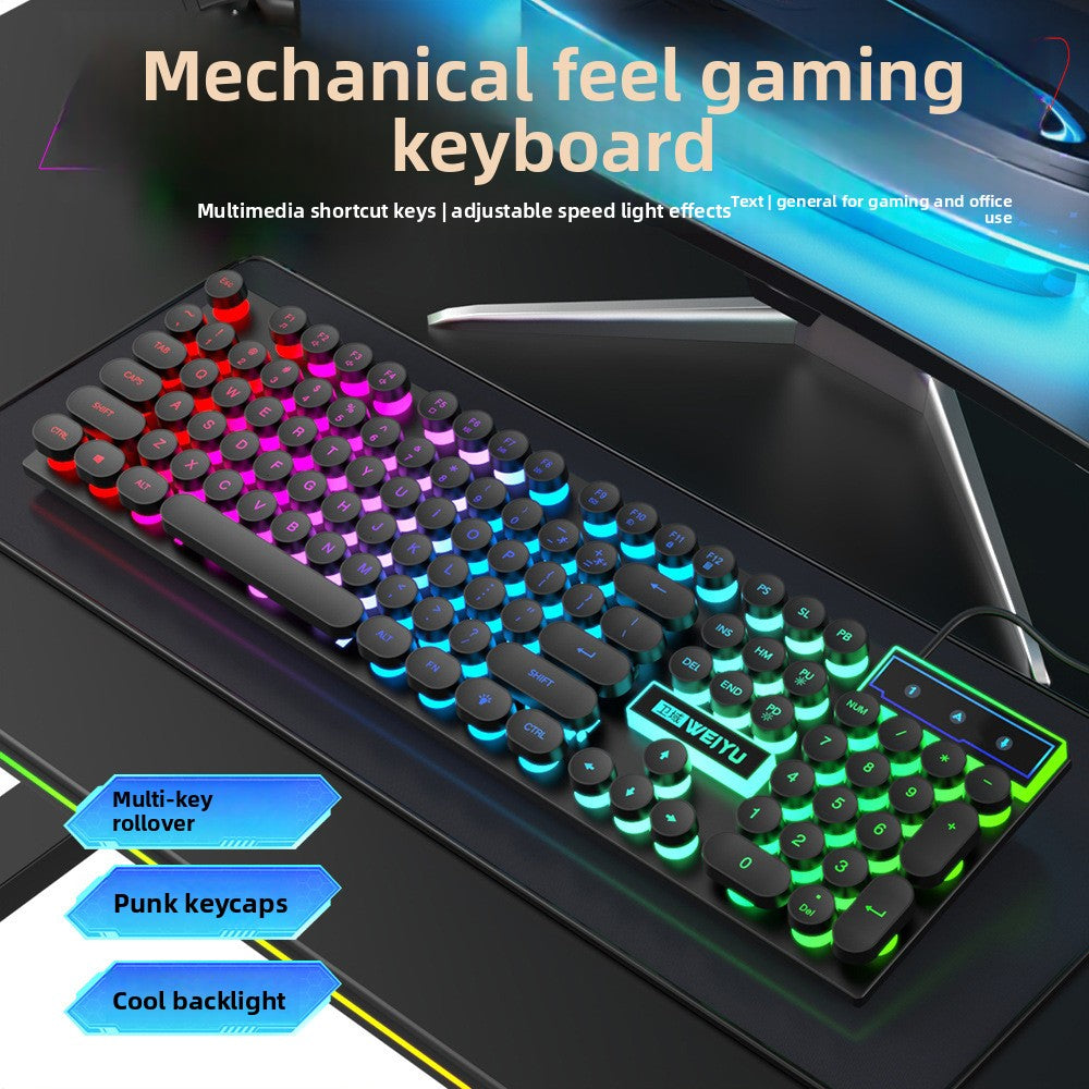 Floating retro punk keycaps mechanical feel wired keyboard mouse luminous set game office desktop computer