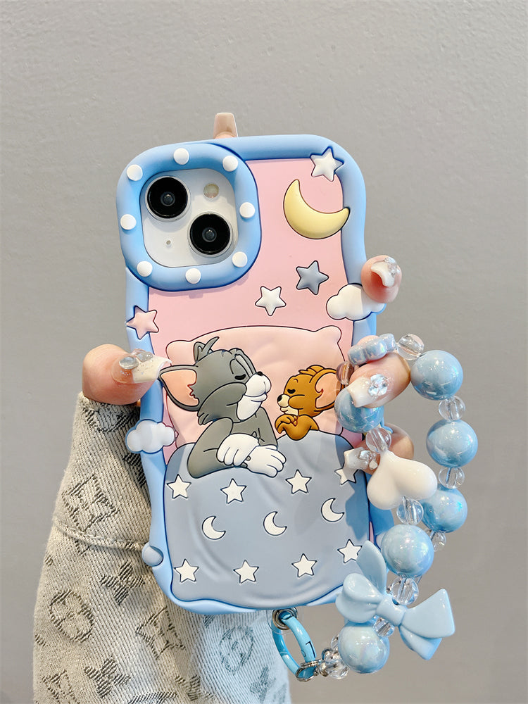 Accessories for Apple 15promax mobile phone case 13 three-dimensional silicone cat and mouse iphone14 new 12 mobile phone chain