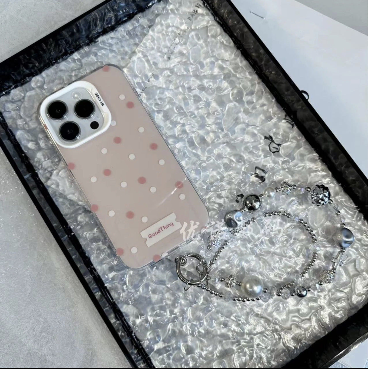 Accessories [Apple] iPhone14 13 12promax anti-drop ins lotus root powder brown and white polka dot women's mobile phone case