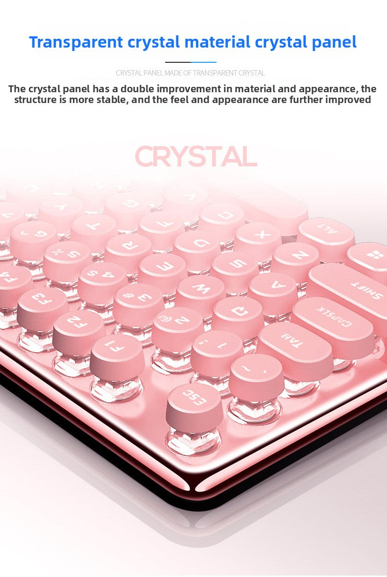 Silver V7 crystal mechanical feel game wired keyboard round punk keycap glow
