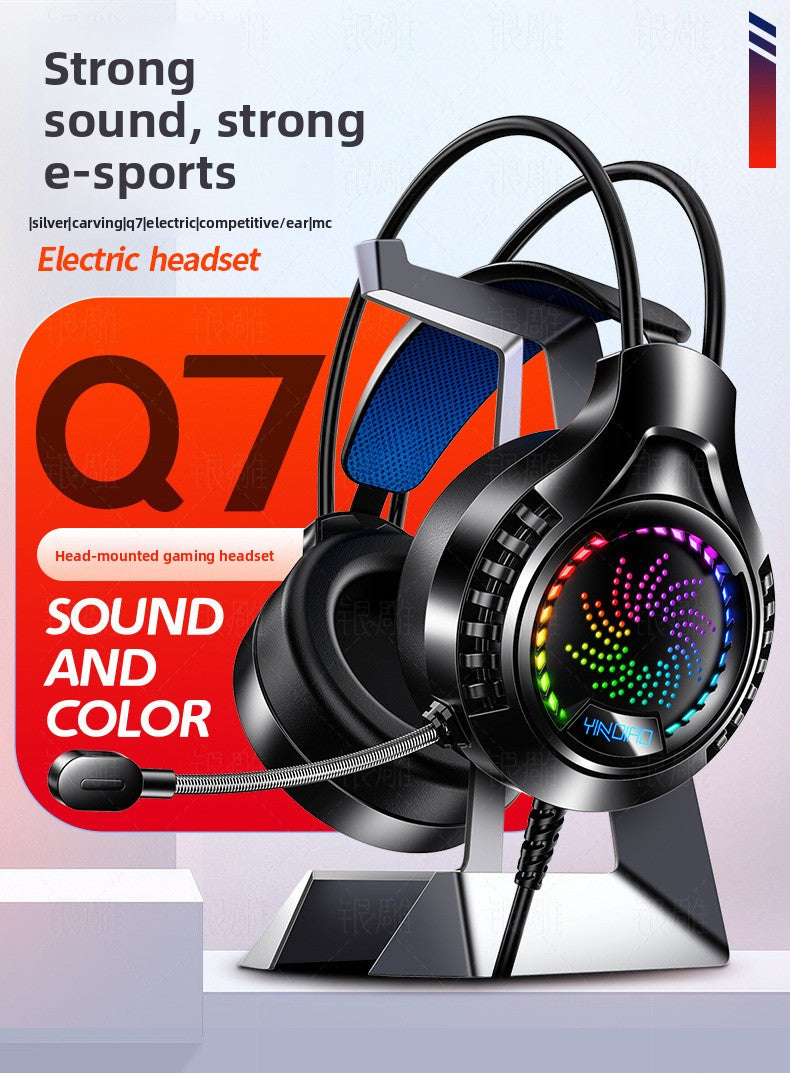 Silver Diao Q7 Headset Wired Light 7.1 Video USB Gaming Headset
