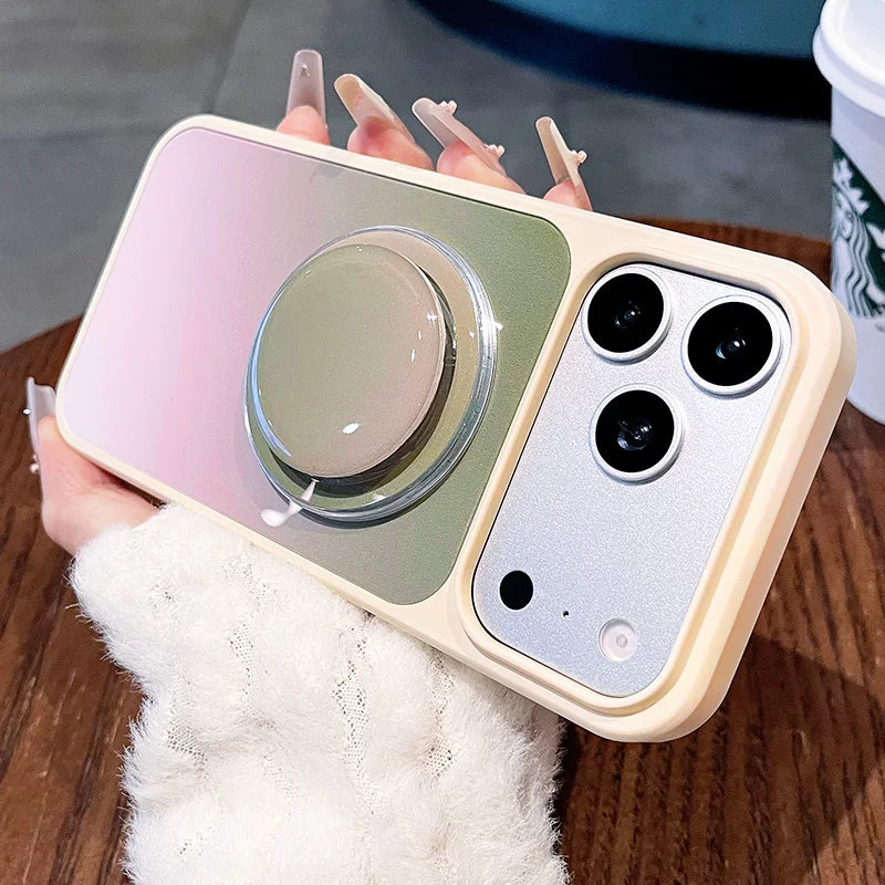 Macaron gradual change smudge bracket for iPhone 17promax mobile phone case New iPhone16 built-in magnetic suction belt Round bracket protective case 15 High value, case Phone accessories