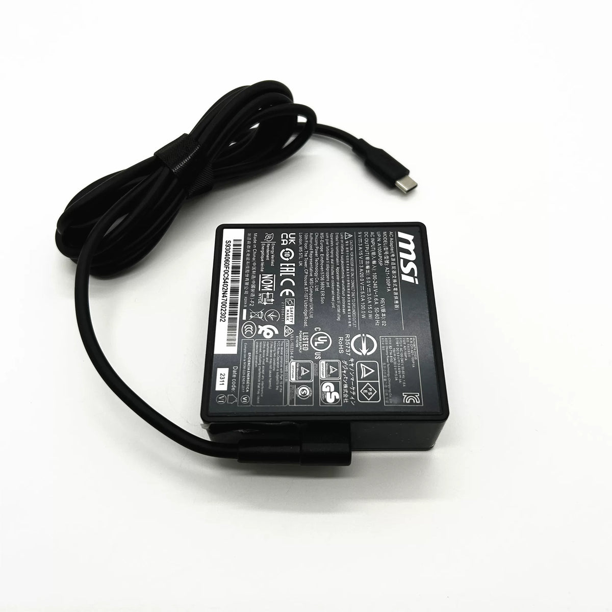 Genuine New Adapter A21-100P1A 100W 20V 5A USB-C Type-C AC Adapter Charger For MSI P14 P15 A12 E16 MS-16S8 Prestige 16 Evo A13M-259US MS-1562 Stealth 15M A11SDK-063US power supply MSI laptop repair parts