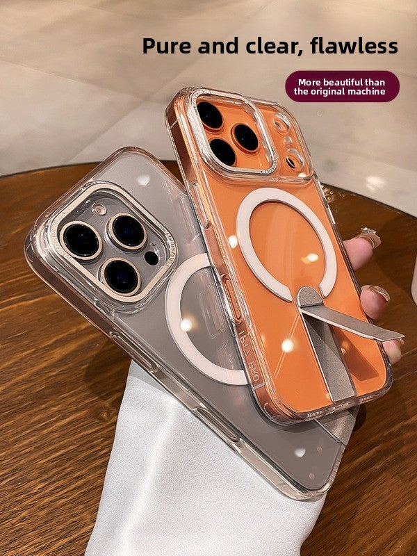 For iphone17promax mobile phone case women's iPhone 17pro new rotating bracket 15 transparent magnetic suction 14plus all-inclusive anti-drop 13 advanced 12p protective case ultra-thin Phone accessories