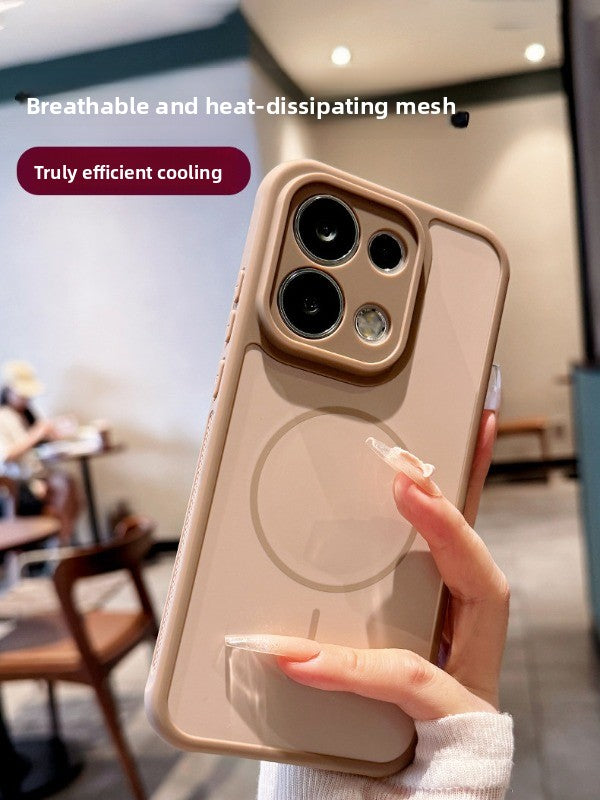 Contrast color heat dissipation Magnetic suction For OPPO Reno16pro mobile phone case New 15pro Strong magnetic adsorption Fine hole frame reno16 Side heat dissipation design Soft edge case Phone Accessories