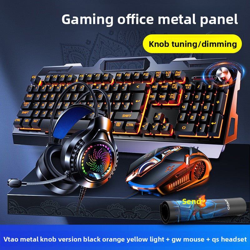 Silver Carving V2G5 Mechanical Feel Metal Keyboard Mouse Headset Three-piece Set USB Wired Gaming Computer Accessories