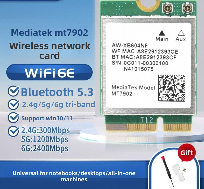 Wifi card for MT7922/MT7925/MT7902 WiFi6 WiFi6E MediaTek AW-XB604NF MT7921K MT7927 MT7922A22M MT7902 MT7925B22M RZ616 RZ608 RZ717 RZ608 0C011-00300100 0R5DHJ Wireless network interface card Bluetooth 5.4 Laptop Desktop AMD