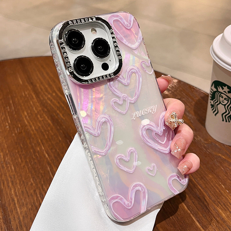 Accessories Japanese and Korean shell pattern love is suitable for Apple 15 mobile phone case women's new niche atmosphere 14promax all-inclusive anti-proof