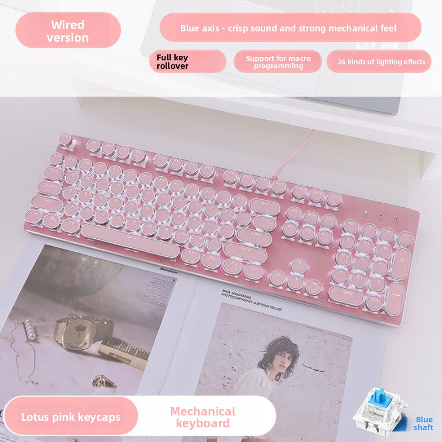 E-sports wired mechanical keyboard Metal keycap Mechanical axis keyboard and mouse headset Punk game keyboard and mouse
