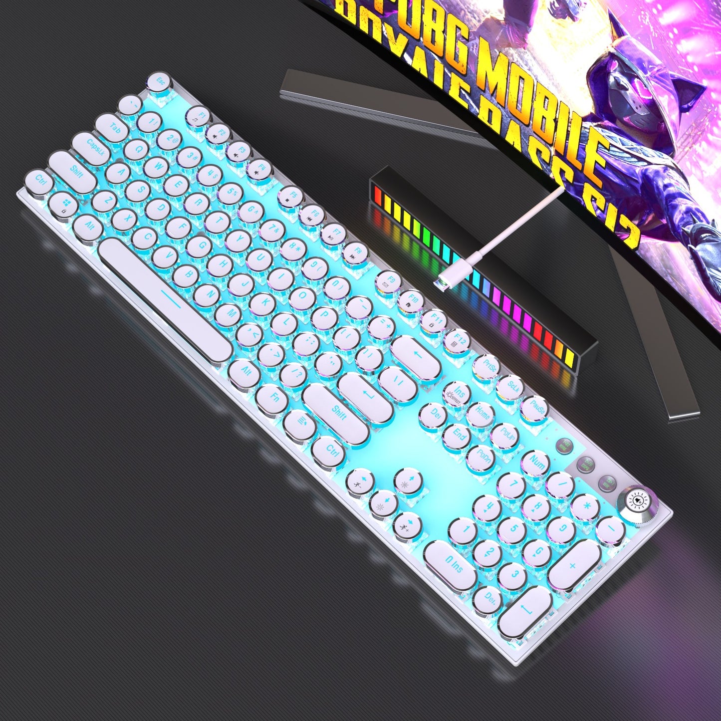 Punk steam retro mechanical keyboard three-mode RGB pluggable shaft body green shaft
