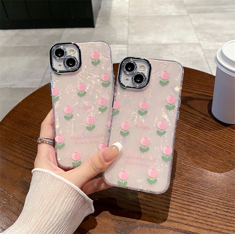 Accessories for iPhone15promax mobile phone case Apple 14 Pro Tulip 13 lens film 12 shell pattern 11 women