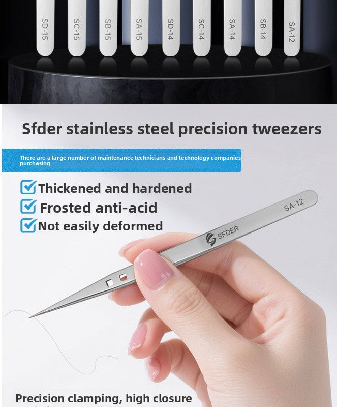 Stainless steel bend, extra hard antimagnetic tweezers, high precision straight bend pointed tweezers, mobile phone repair, anti-static repair tools