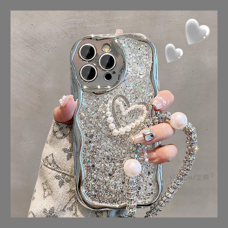 Accessories for Apple 15ProMax mobile phone case iPhone14 premium feeling covered with glitter sequins 12 light luxury pearl chain