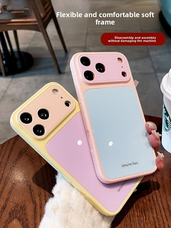 Ice glass magnetic suction For iPhone 18promax mobile phone case New iPhone17 dopamine contrasting splicing Built-in magnetic suction 16pro silicone soft edge women's case Phone Accessories