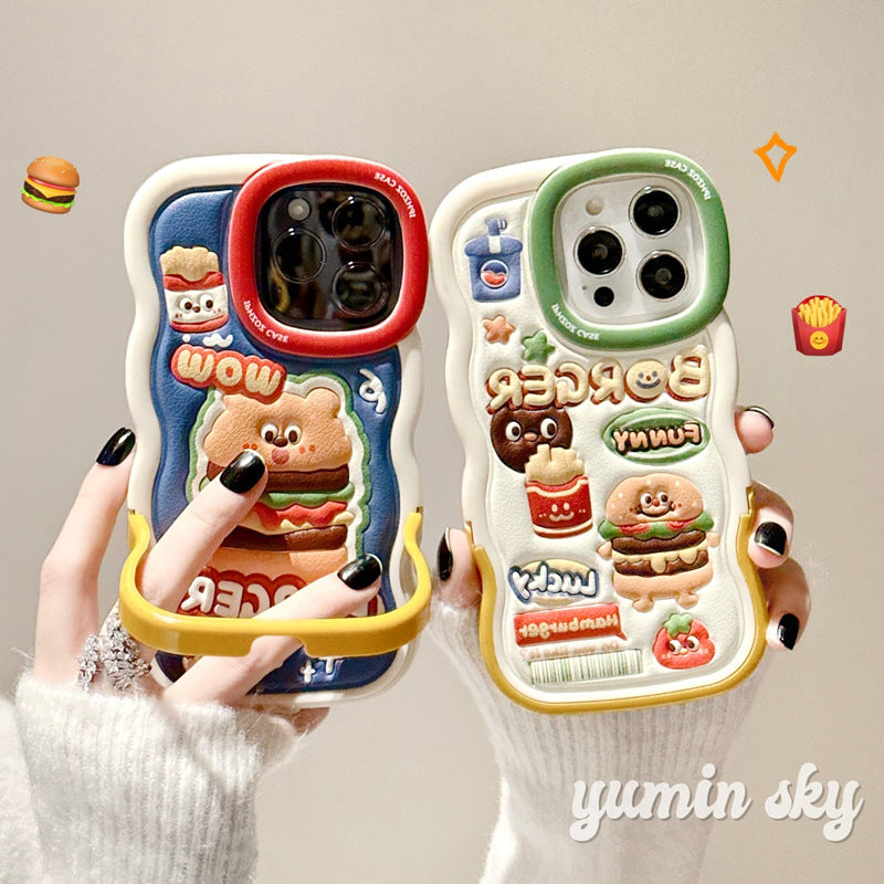 Accessories Burger expression invisible bracket for iPhone14 Apple 13 mobile phone case 12 new 11 anti-drop xsmax female x