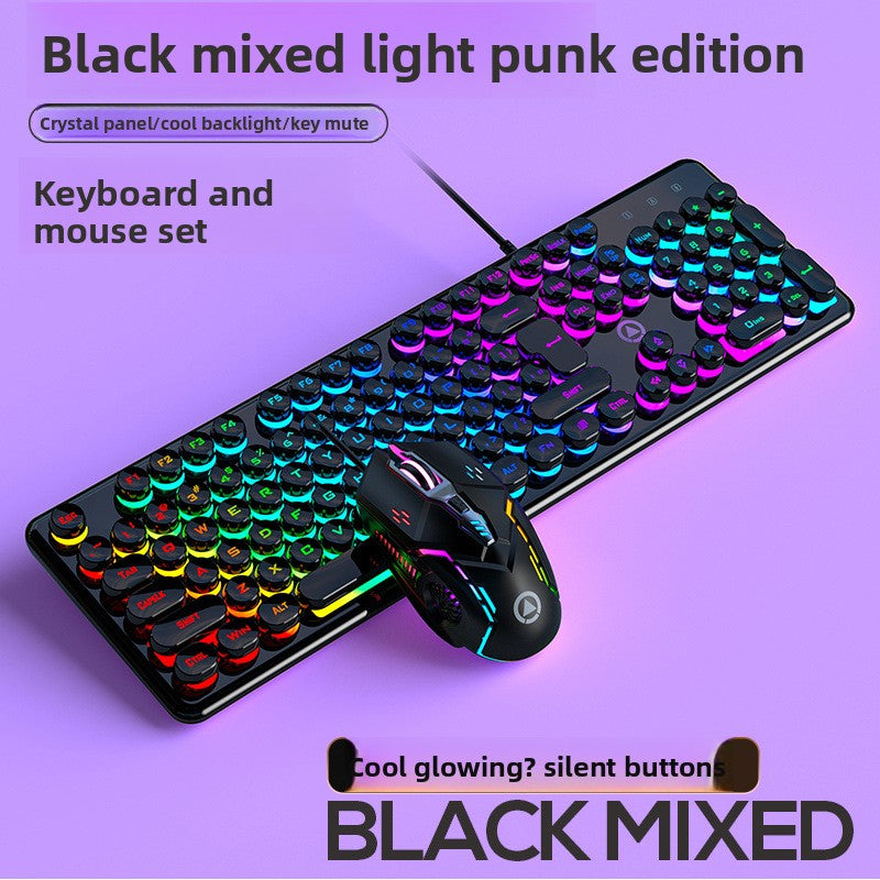 Silver V7 crystal mechanical feel game wired keyboard round punk keycap glow