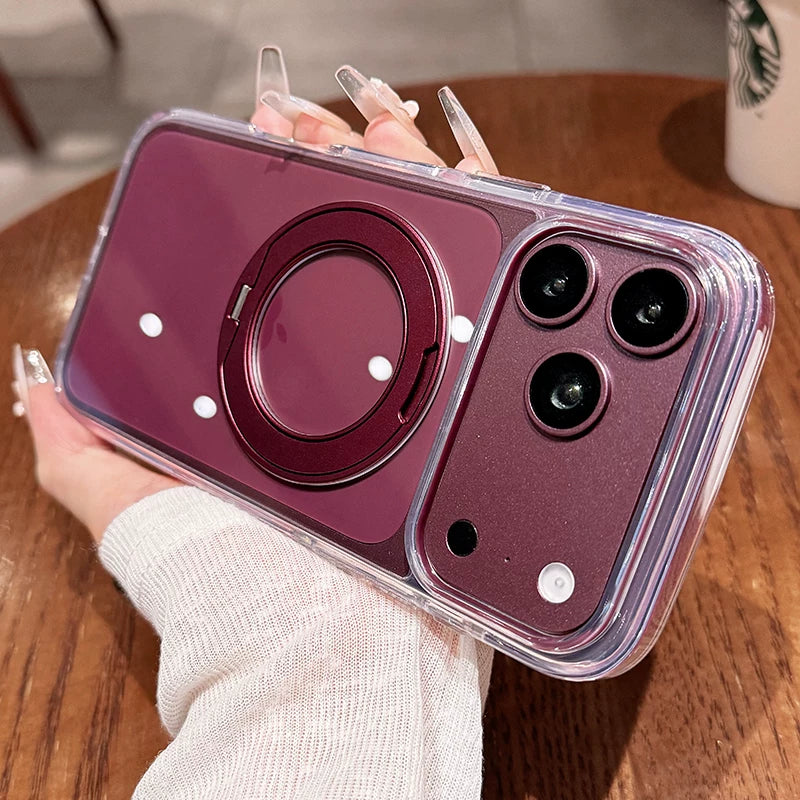 High transparency anti-collision strip fulcrum shell For iPhone 18promax mobile phone case New iPhone17 fully transparent with 360 ° rotating bracket protective case 18pro men's and women's shell Phone Accessories