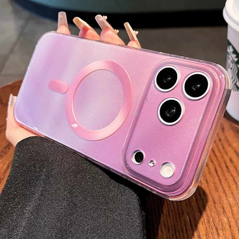 Smudge magnetic suction for iPhone 17promax mobile phone case New iPhone16 smudge glass gradual change glitter magnetic suction protective case 15pro soft fog back plate case Phone accessories