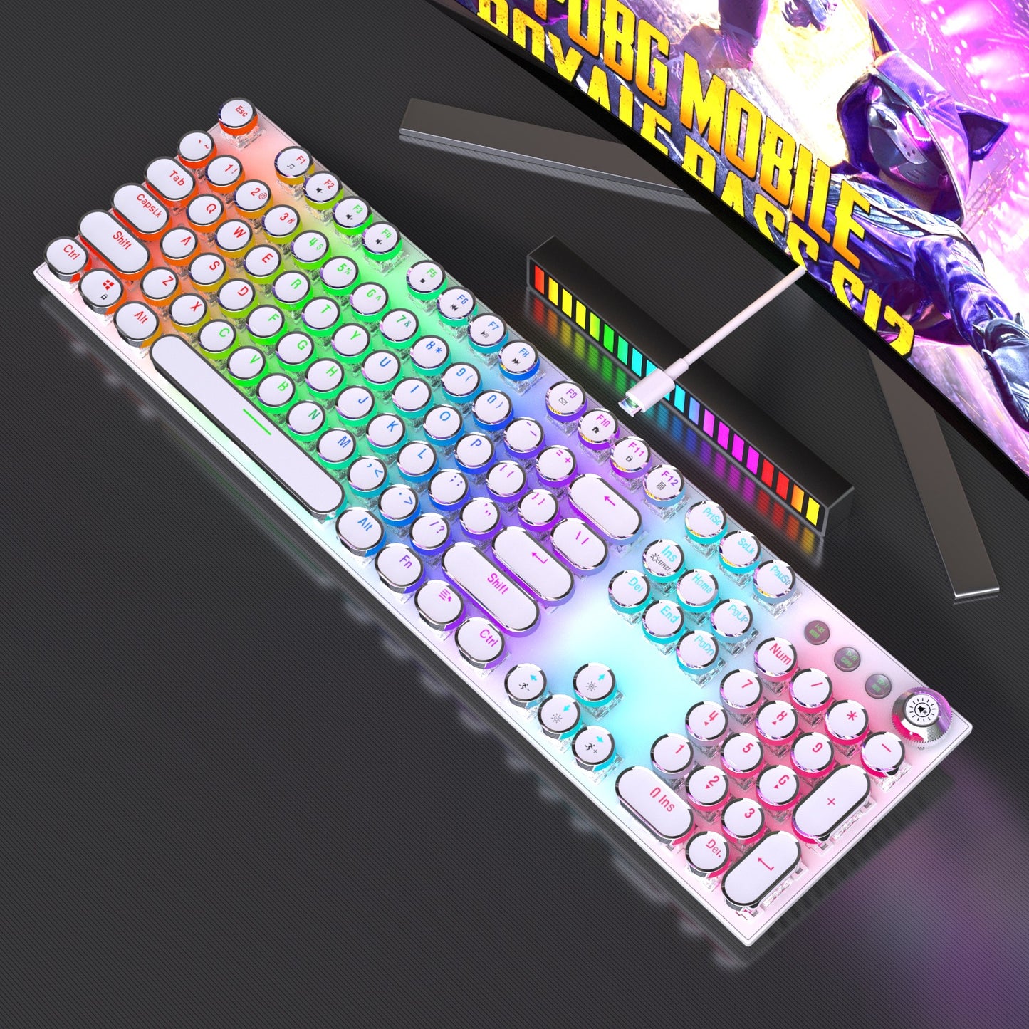 Punk steam retro mechanical keyboard three-mode RGB pluggable shaft body green shaft