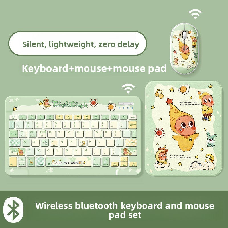 Bluetooth Keyboard Mouse Set For Apple Huawei Xiaomi Tablet PC External Notebook Wireless Silent Light 0 Delay Office Game iPad Charging Girls Cute Stars Tablet Accessories