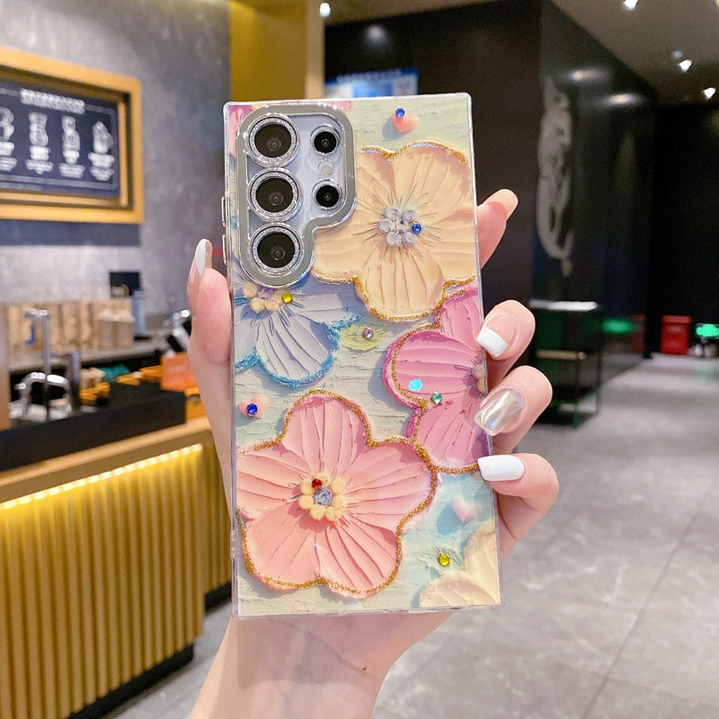 Accessories Oil Painting Fine Hole Flower Butterfly Samsung Galaxy S24Ultra Mobile Phone Case Case All Inclusive Luxury Lens Film