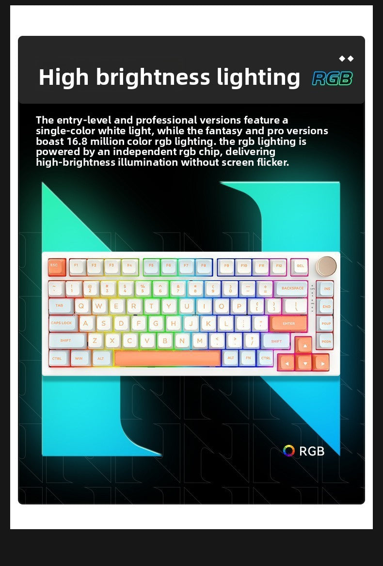 81-Key Gaming Mechanical Keyboard Hot Swap Shaft Body Volume Knob Game Wired RGB