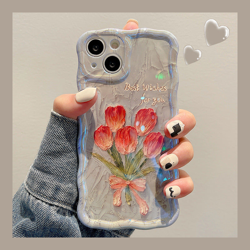 Accessories Superior Sense Spring Oil Painting Flower Bouquet iphone15pro max Mobile Phone Case Apple 14 New ins