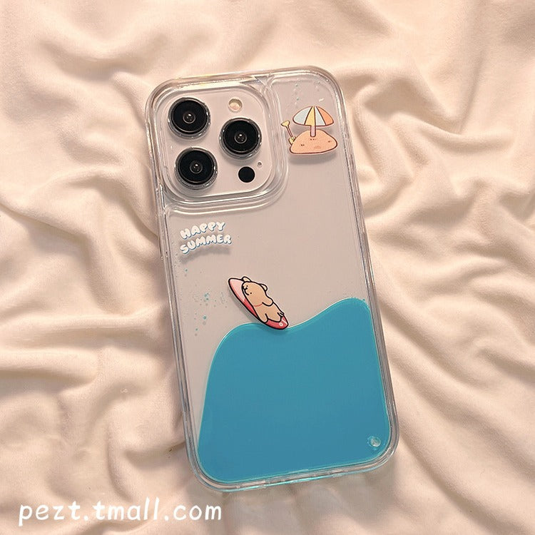 Accessories Summer Cute Animal Surfing Flow for iPhone 14 Mobile Phone Case Transparent iPhone15ProMax Flow Creator