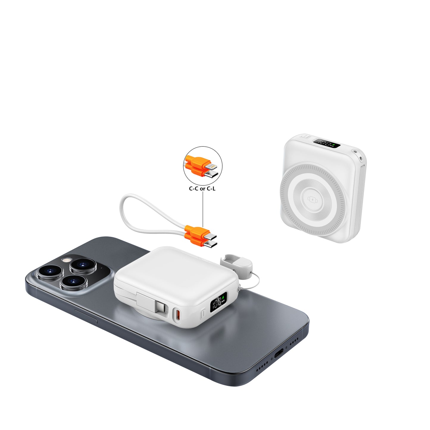 3-in-1 fast charging mobile power supply for mobile phones, earphones, watches, 10,000 mAh with cable, magnetic power bank.