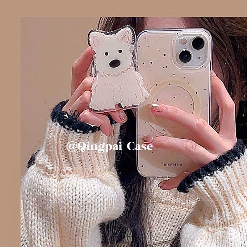 Accessories Korean ins puppy magnetic suction bracket for iPhone15promax mobile phone case Apple 14 new 13 women's models