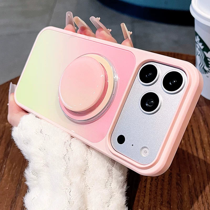 Macaron gradual change smudge bracket for iPhone 17promax mobile phone case New iPhone16 built-in magnetic suction belt Round bracket protective case 15 High value, case Phone accessories