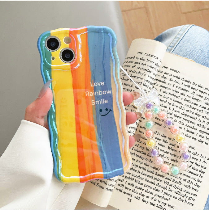 Accessories are suitable for Apple 14promax rainbow smiley face mobile phone case, the new 12/13pro/14 high-end creative all-inclusive.