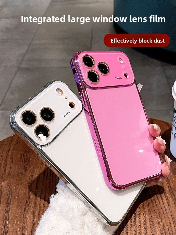 Mirror plating for iPhone 17 seconds to become larger Windows 17Pro mobile phone case New iPhone16 tempered glass ice crystal glossy plating hard case 15Pro solid color women's case Phone accessories