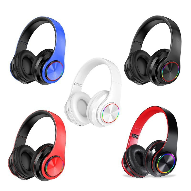 Accessories New B39 Headset Bluetooth Headset Wireless Subwoofer Headset Folding Card Colorful Light-emitting Headset