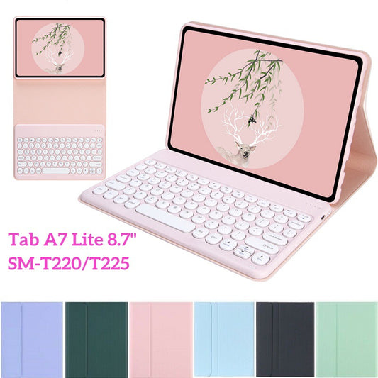 Suitable for Samsung tablet A7 Lite protective case T220/T225 round hat wireless silent Bluetooth keyboard 8.7 inch protective Accessories