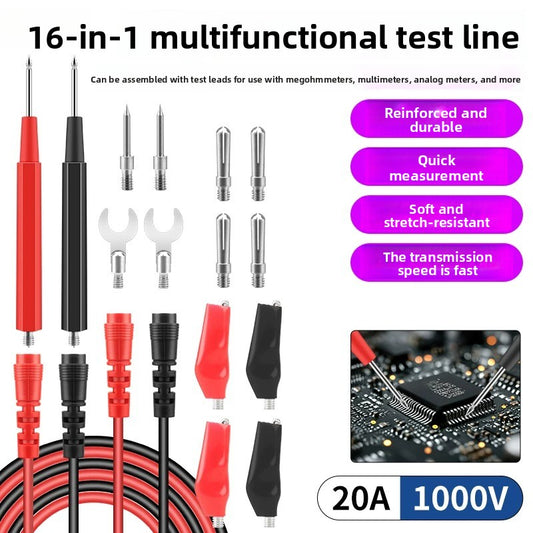 Current test lead 1000V 20A Multimeter Test Leads Electrical Alligator Clips Probe for Fluke Meter multi-functional test lead kit features ultra-sharp gold-plated tips for pinpointing miniature PCB nodes repair tools