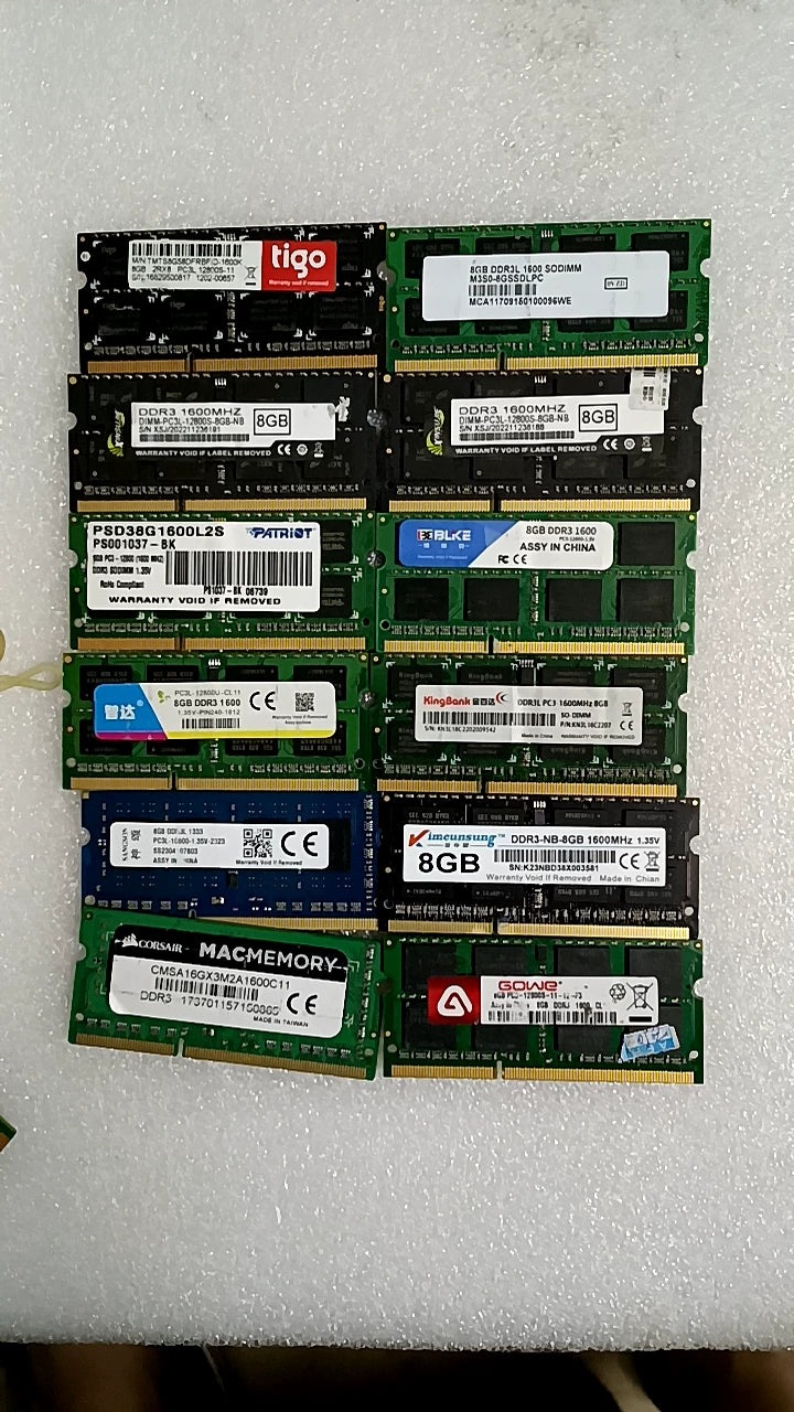 USED For Notebook Samsung Kingston Micron Hynix 3rd Gen Memory Stick DDR3 2G 4G 8G 8500 1333 1600  PC3L  Laptop RAM memory