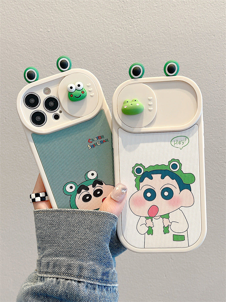 Accessories Cute Frog Applicable to Apple 15 Mobile Phone Case New iPhone 14Pro Women's 13 Silicone 11 Window Push All-inclusive Anti-