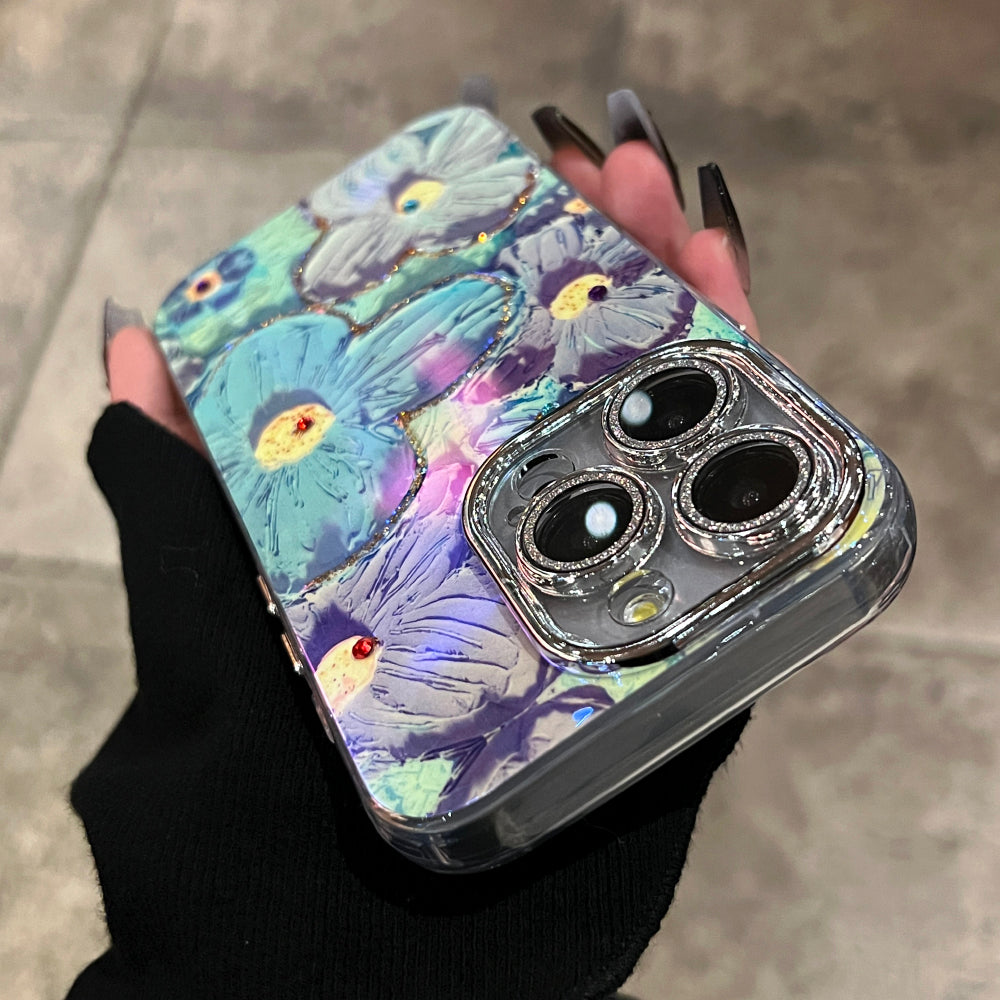 Accessories Korean point drill oil painting soft silicone glitter lens for iPhone 15 mobile phone protective case iphone14promax