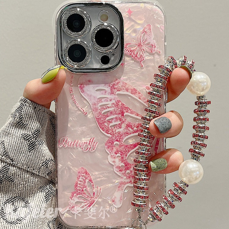 Accessories for premium pink butterfly shell pattern bracelet iphone15pro max mobile phone case Apple 14 new models